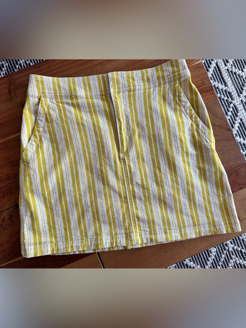 LOFT Yellow & White Striped Denim Summer Skirt 6 NWOT